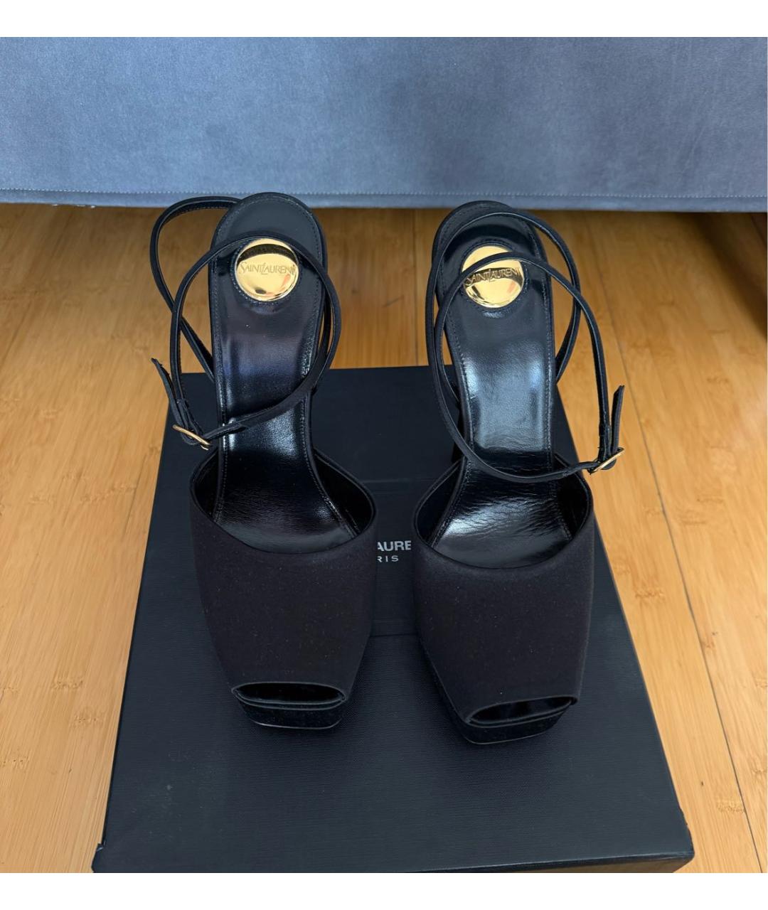 SAINT LAURENT Черные текстильные босоножки, фото 2