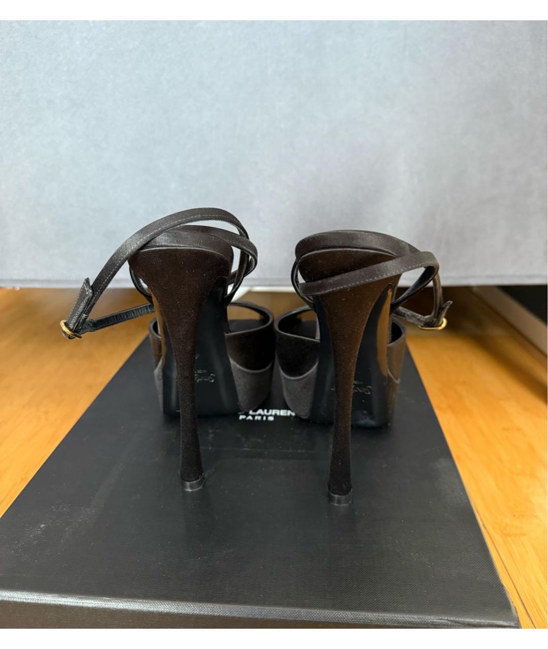 SAINT LAURENT Черные текстильные босоножки, фото 4