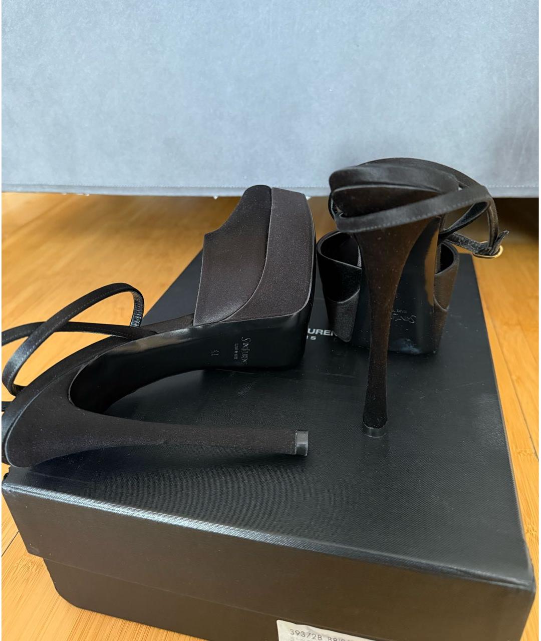 SAINT LAURENT Черные текстильные босоножки, фото 7