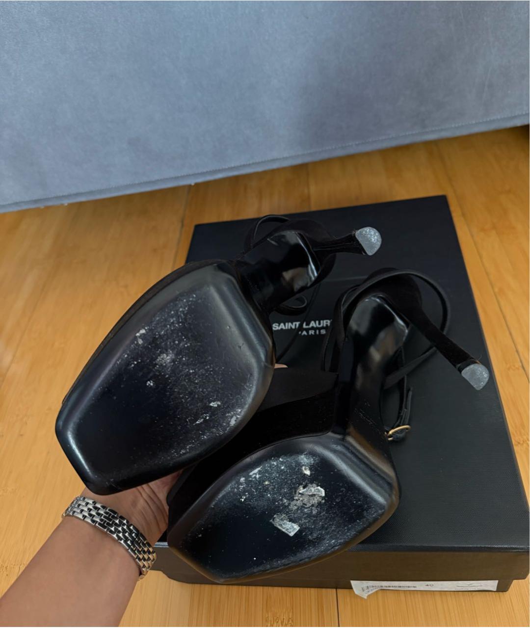 SAINT LAURENT Черные текстильные босоножки, фото 6