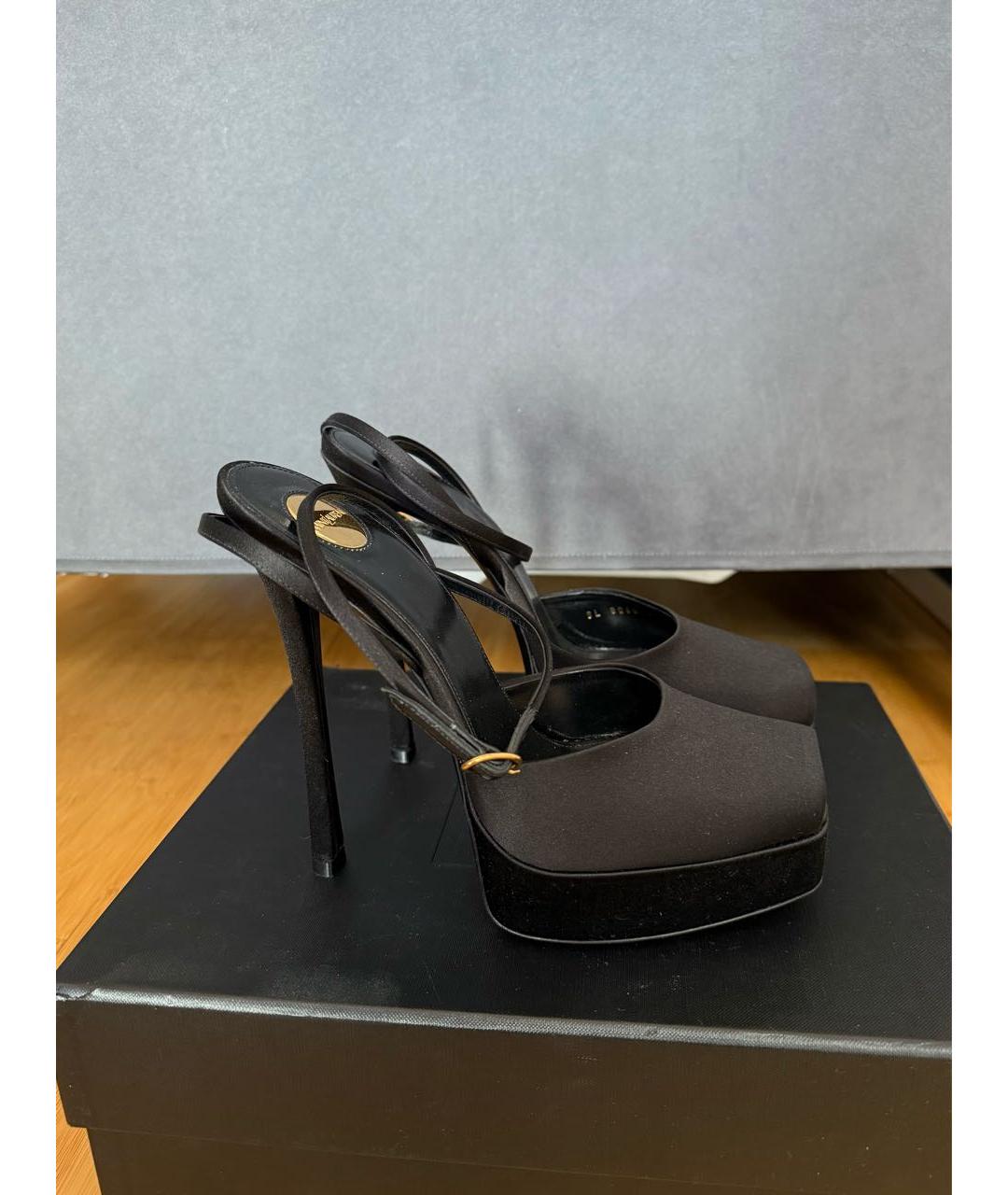 SAINT LAURENT Черные текстильные босоножки, фото 9