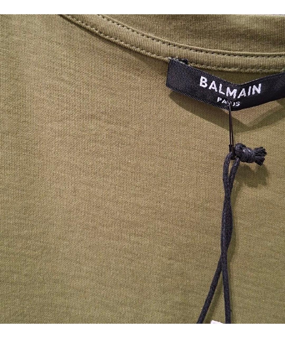 BALMAIN Зеленая хлопковая футболка, фото 4