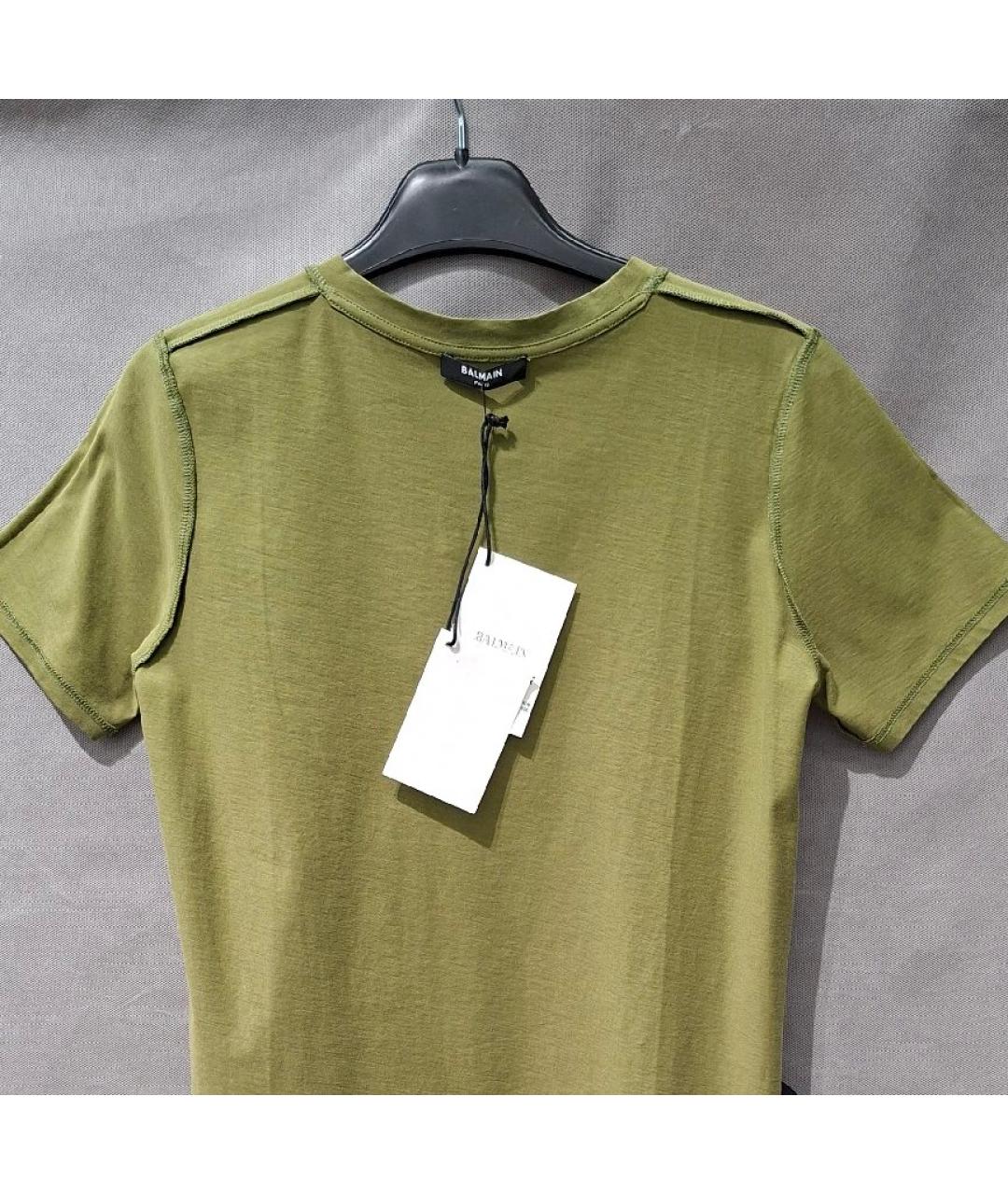 BALMAIN Зеленая хлопковая футболка, фото 3