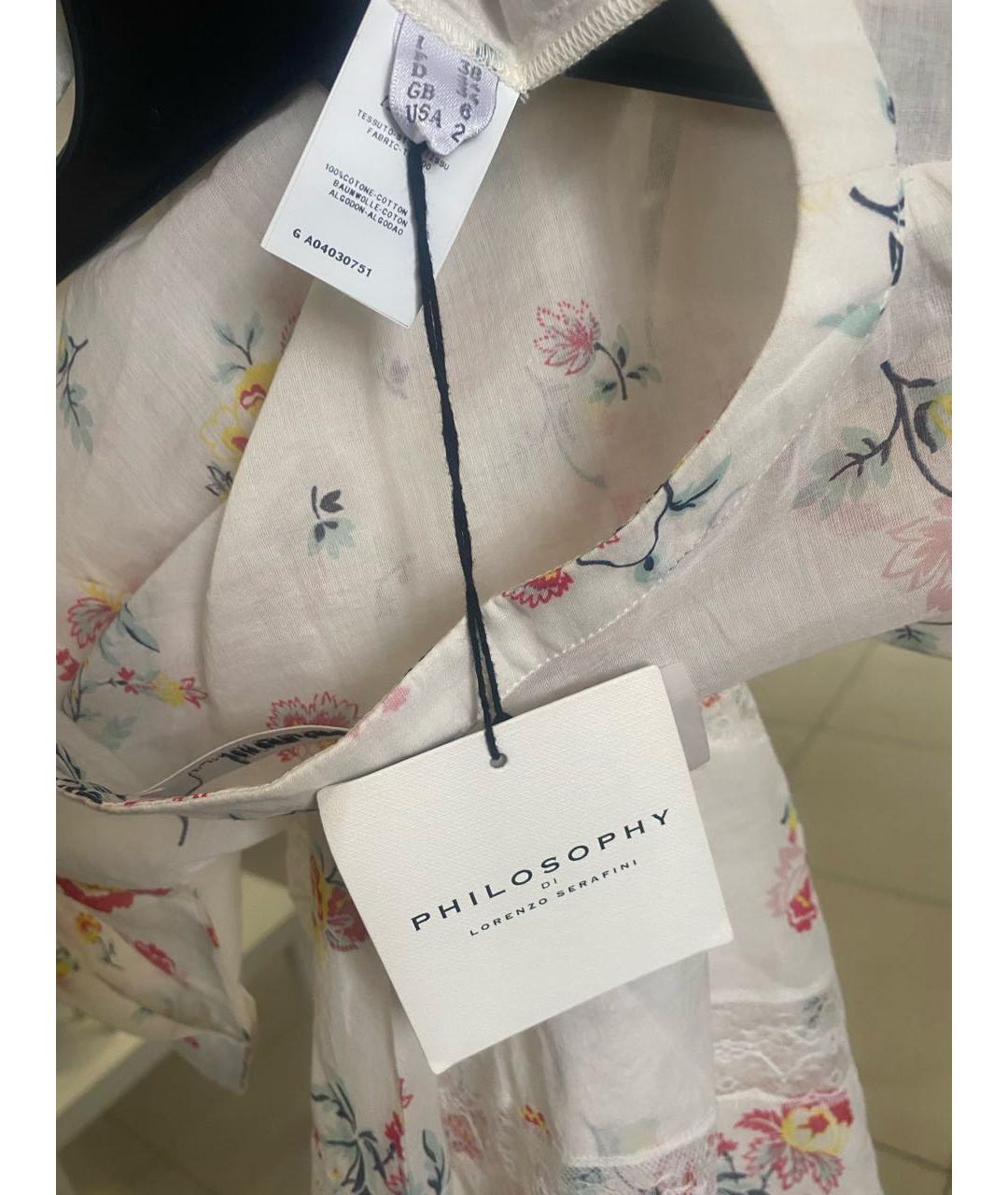 PHILOSOPHY DI LORENZO SERAFINI Белое хлопковое повседневное платье, фото 6