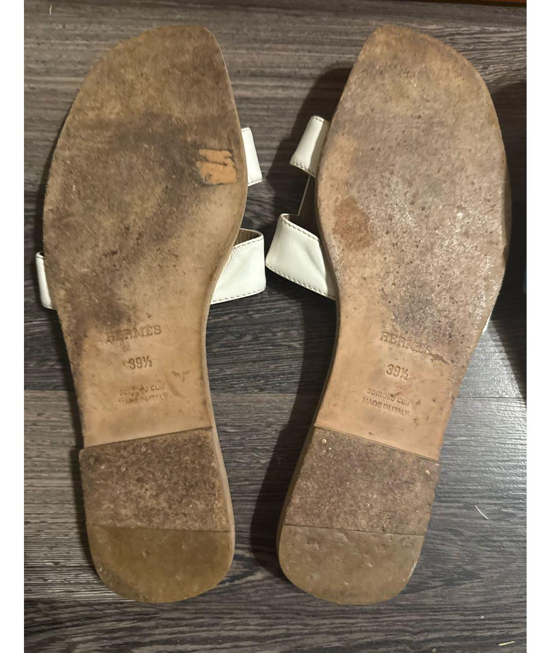 HERMES Белые кожаные шлепанцы, фото 3