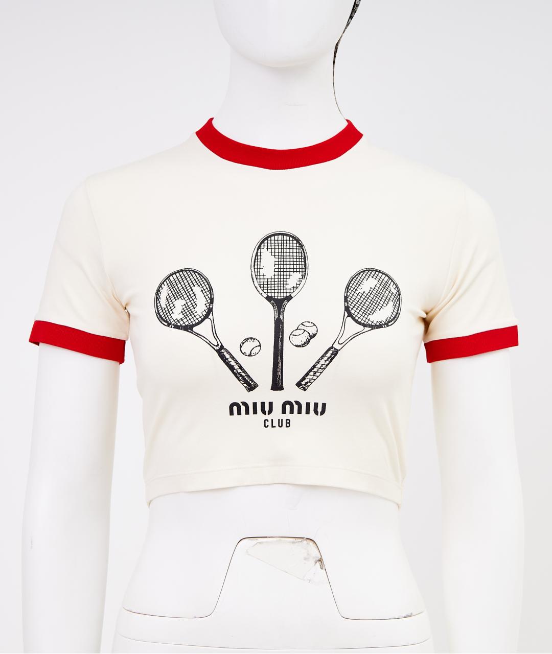 MIU MIU Бежевая хлопковая футболка, фото 5