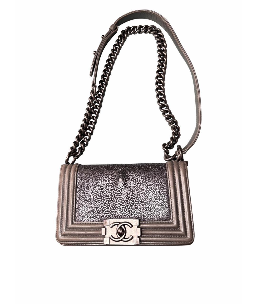 CHANEL Серебряная кожаная сумка через плечо, фото 1