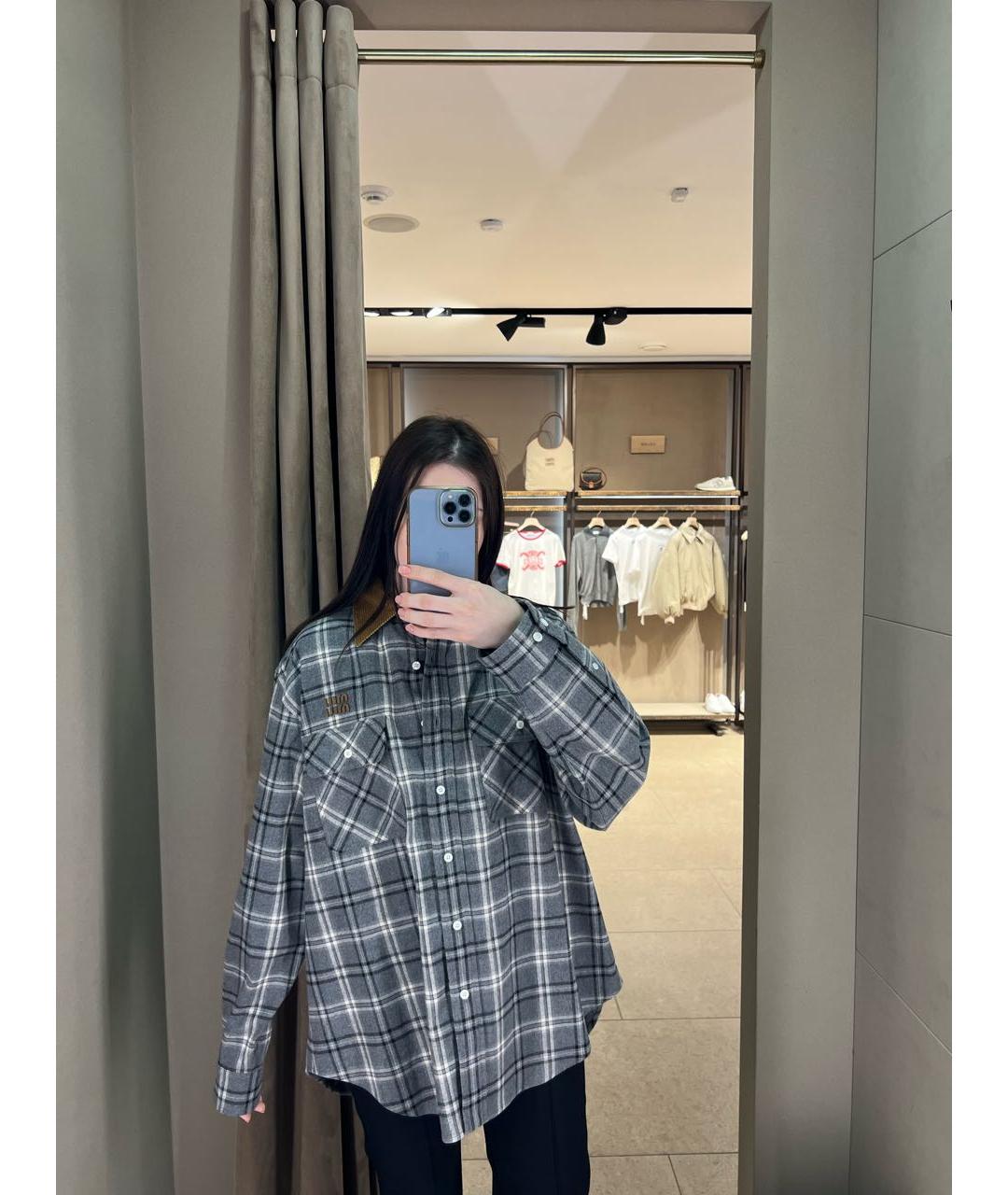 MIU MIU Серая хлопковая рубашка, фото 7