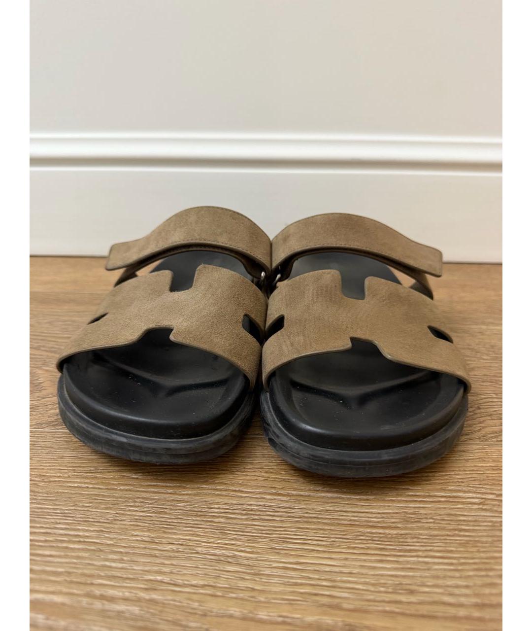 HERMES Коричневые замшевые шлепанцы, фото 2