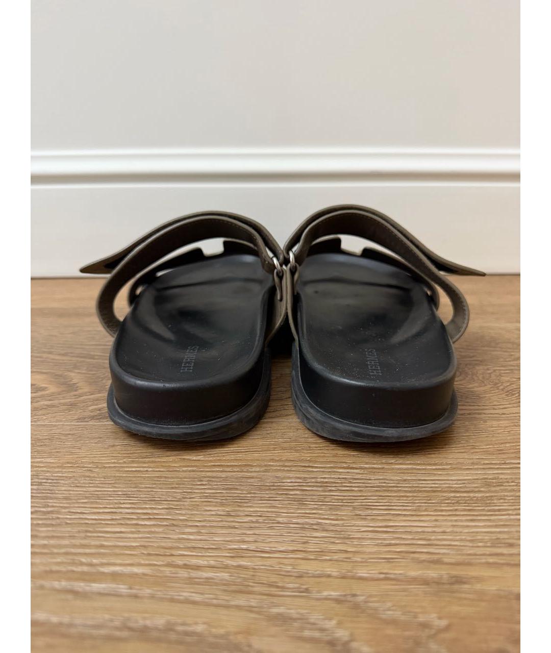 HERMES Коричневые замшевые шлепанцы, фото 4