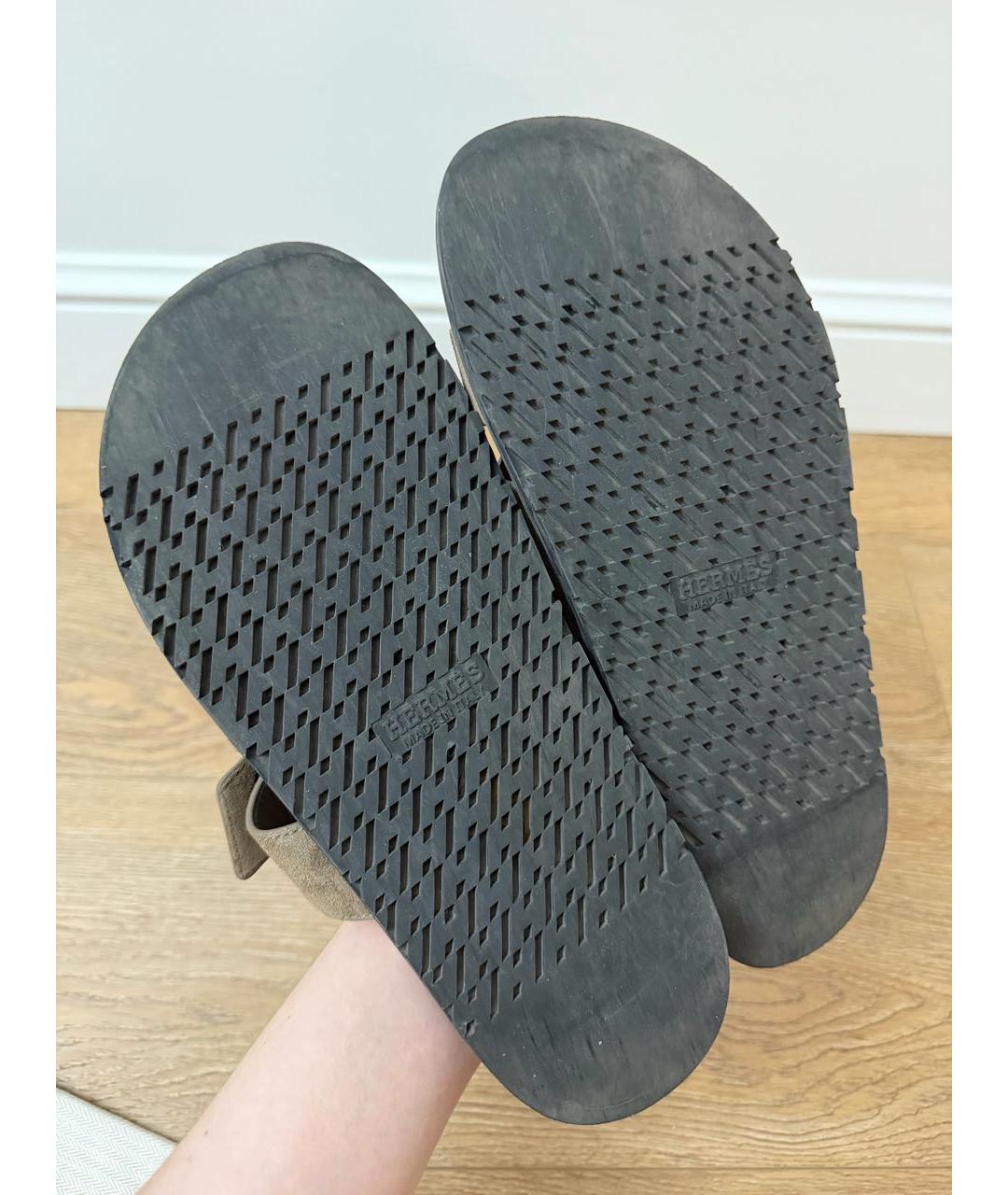 HERMES Коричневые замшевые шлепанцы, фото 5