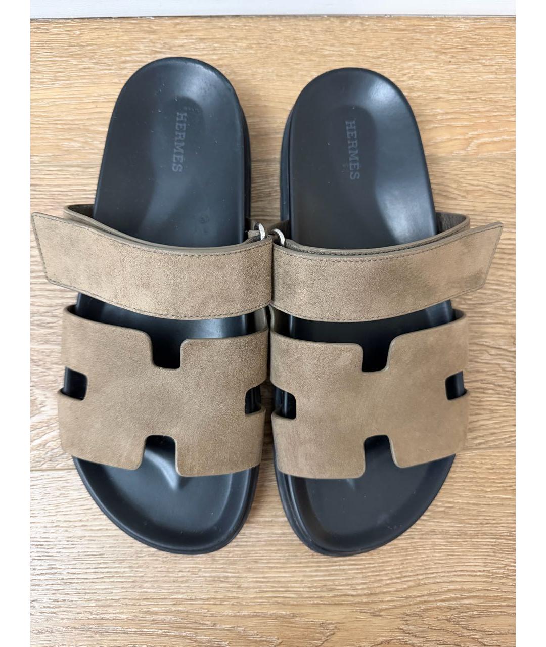 HERMES Коричневые замшевые шлепанцы, фото 3