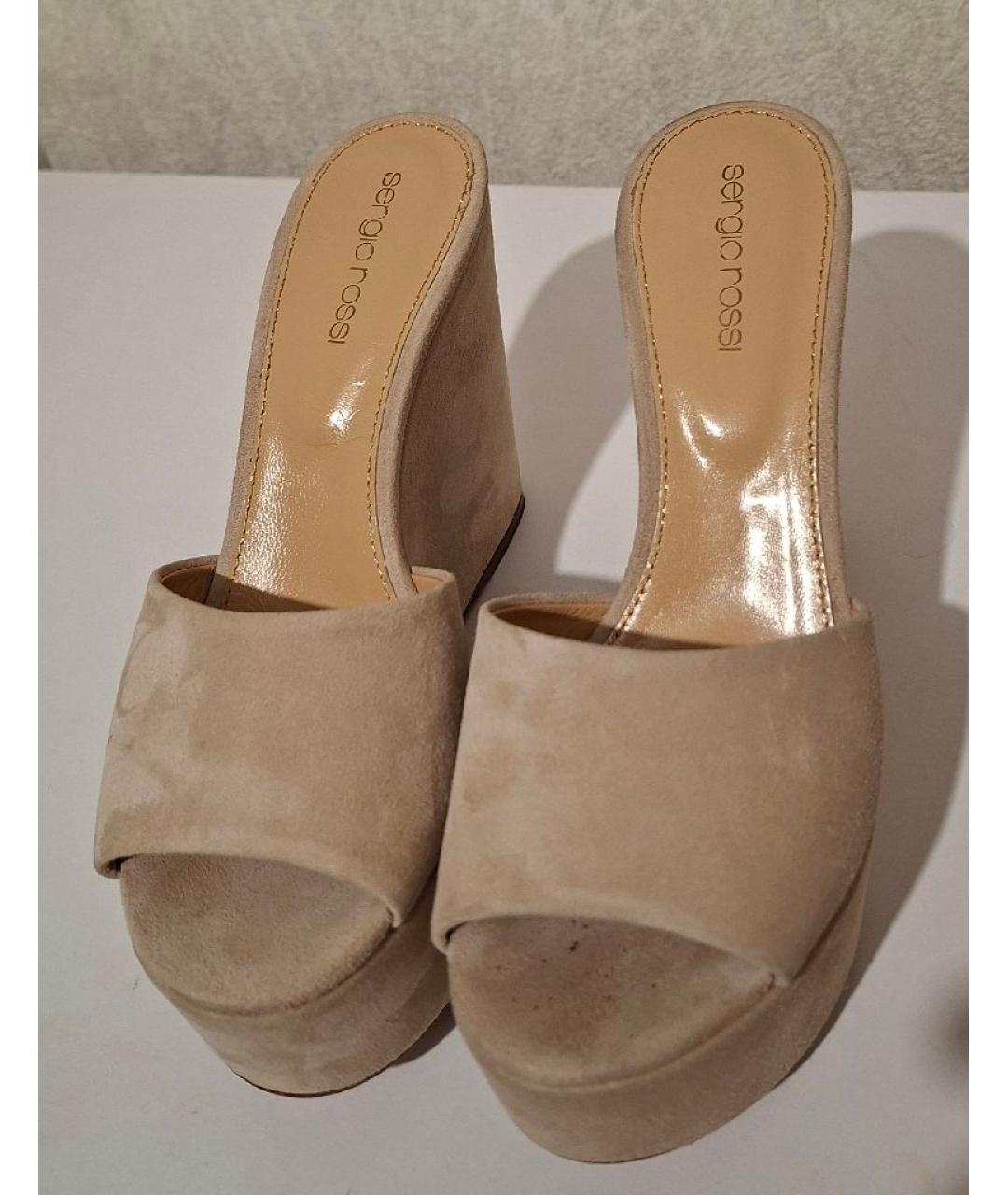 SERGIO ROSSI Бежевые замшевые мюли, фото 3