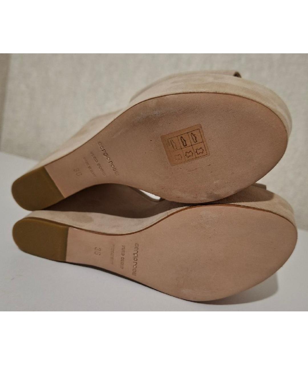 SERGIO ROSSI Бежевые замшевые мюли, фото 6