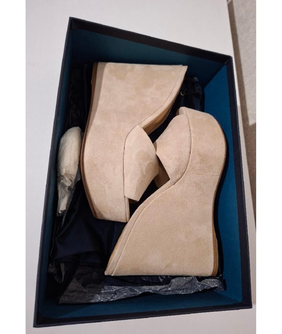 SERGIO ROSSI Бежевые замшевые мюли, фото 7