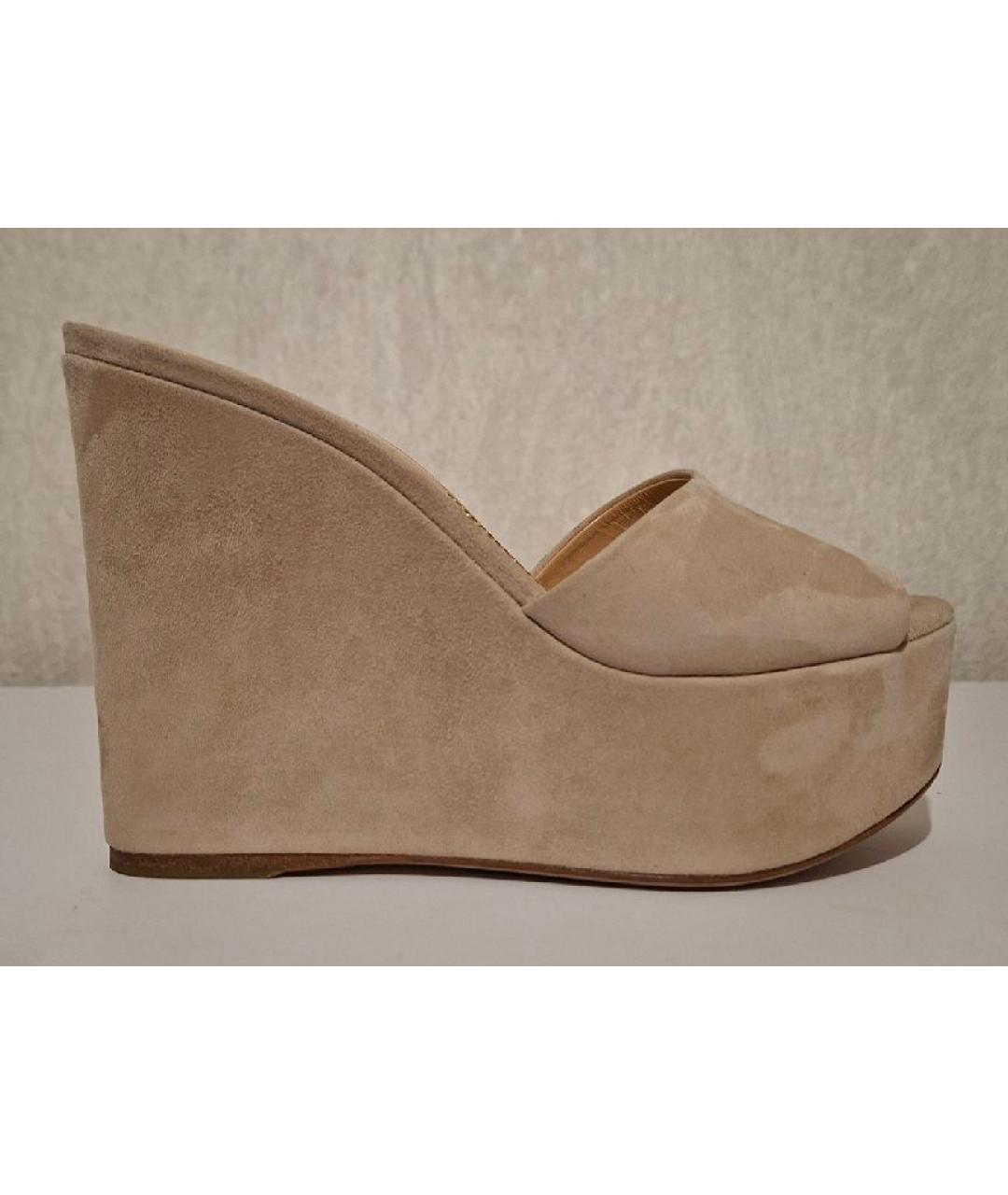 SERGIO ROSSI Бежевые замшевые мюли, фото 8