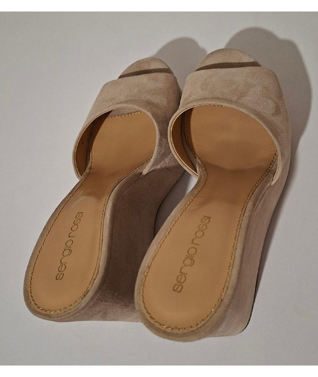 SERGIO ROSSI Бежевые замшевые мюли, фото 5