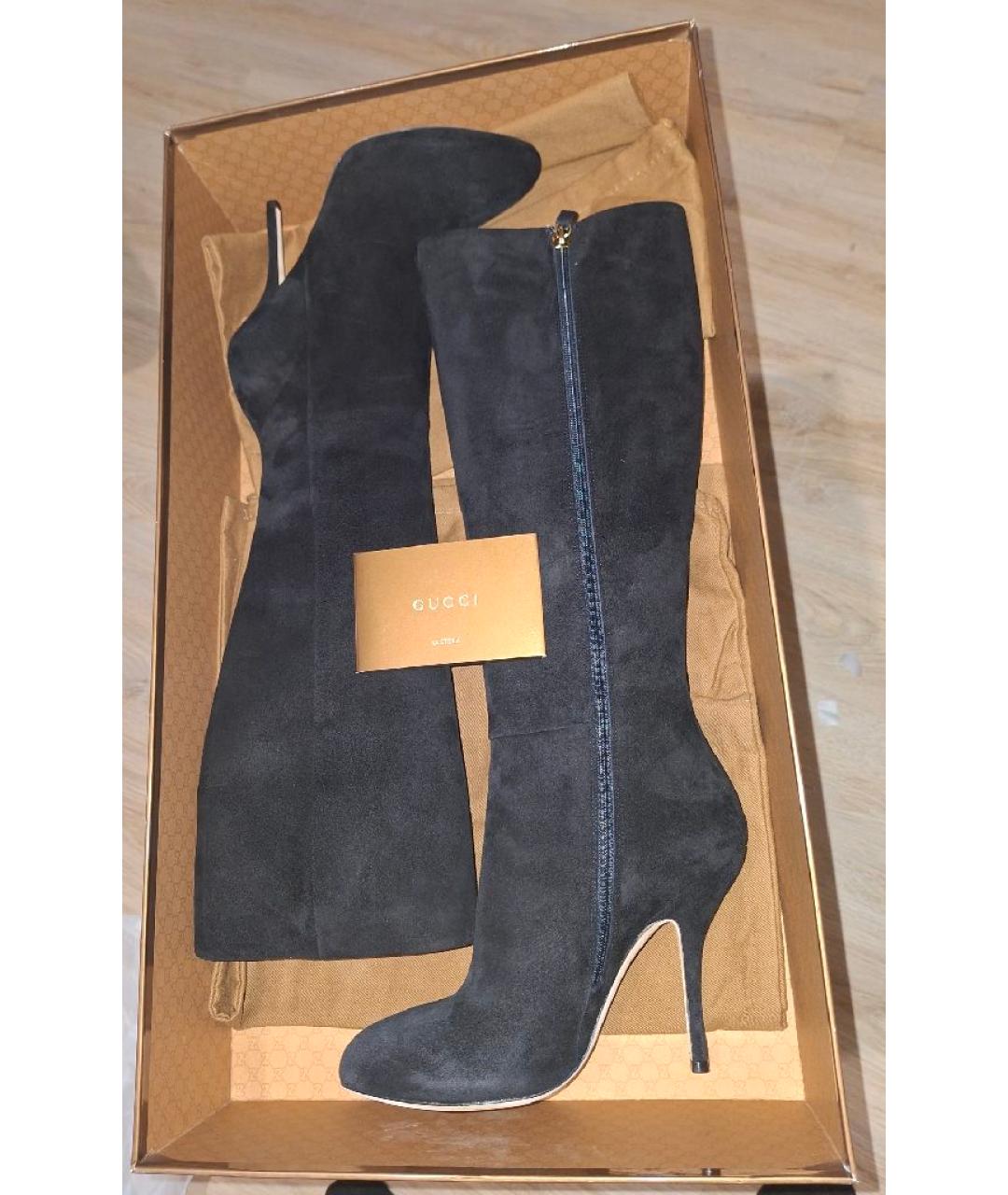 GUCCI Черные замшевые сапоги, фото 7