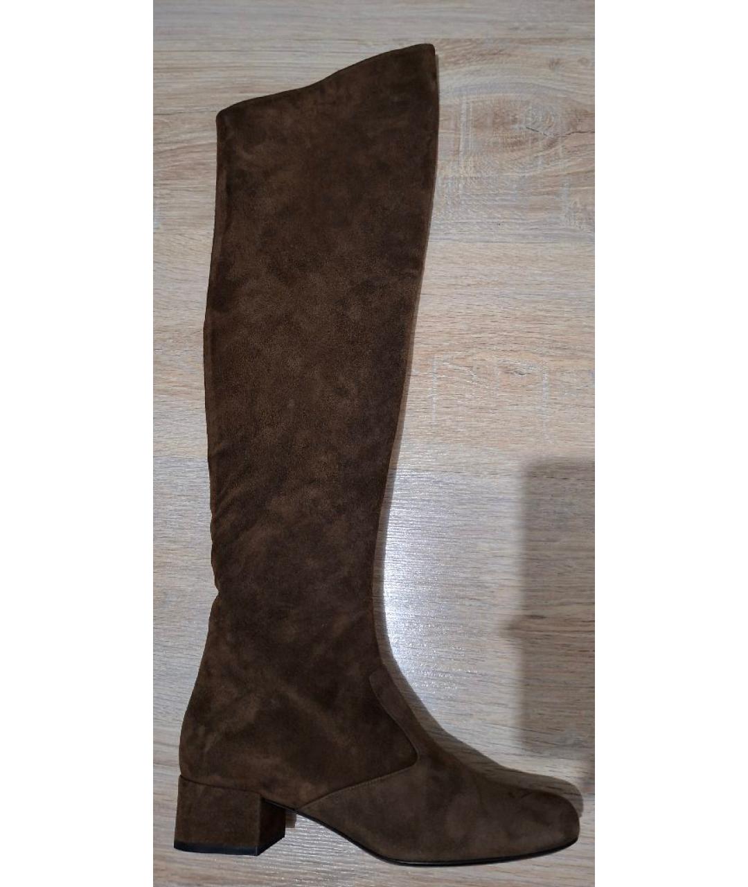 SAINT LAURENT Коричневые замшевые сапоги, фото 7