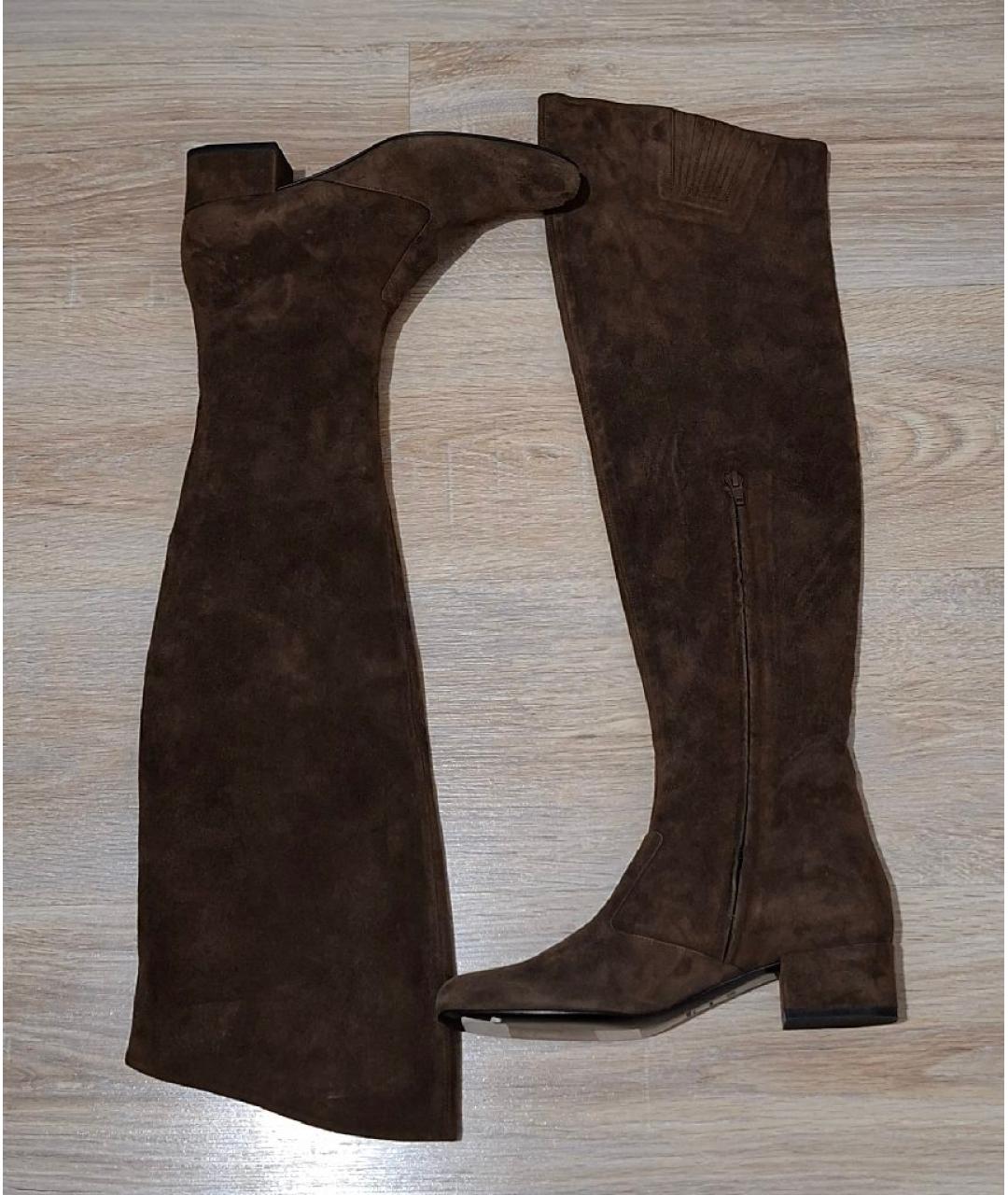 SAINT LAURENT Коричневые замшевые сапоги, фото 6