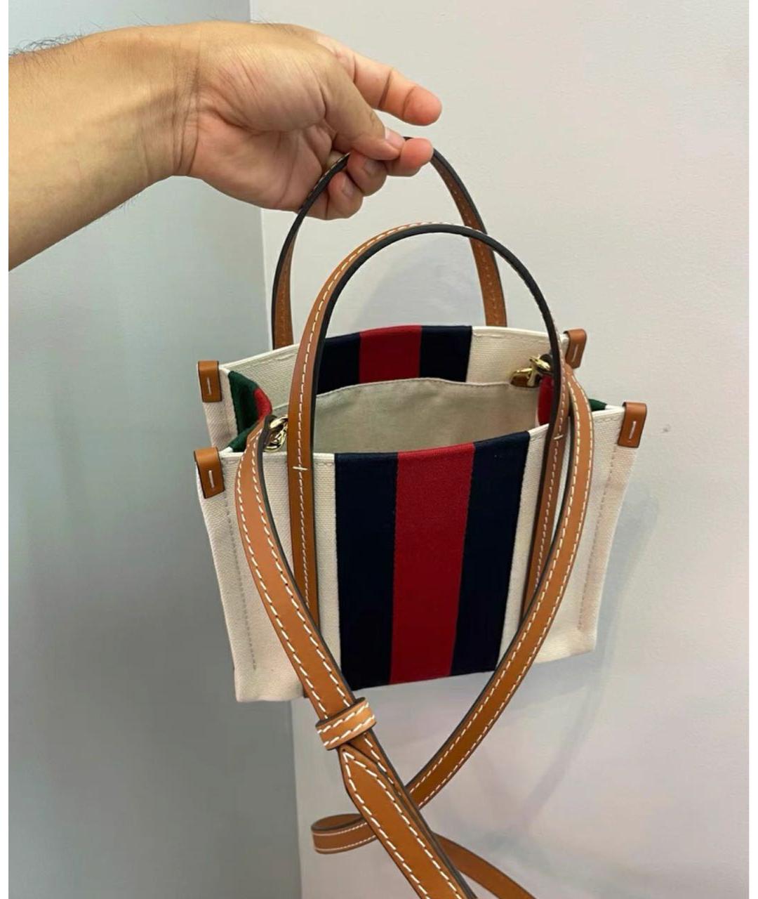 GUCCI Белая тканевая сумка тоут, фото 4