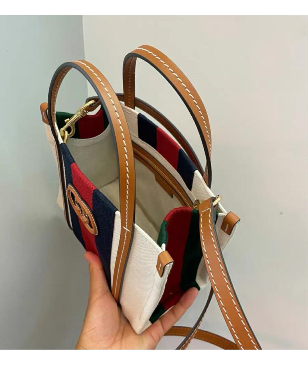 GUCCI Белая тканевая сумка тоут, фото 5