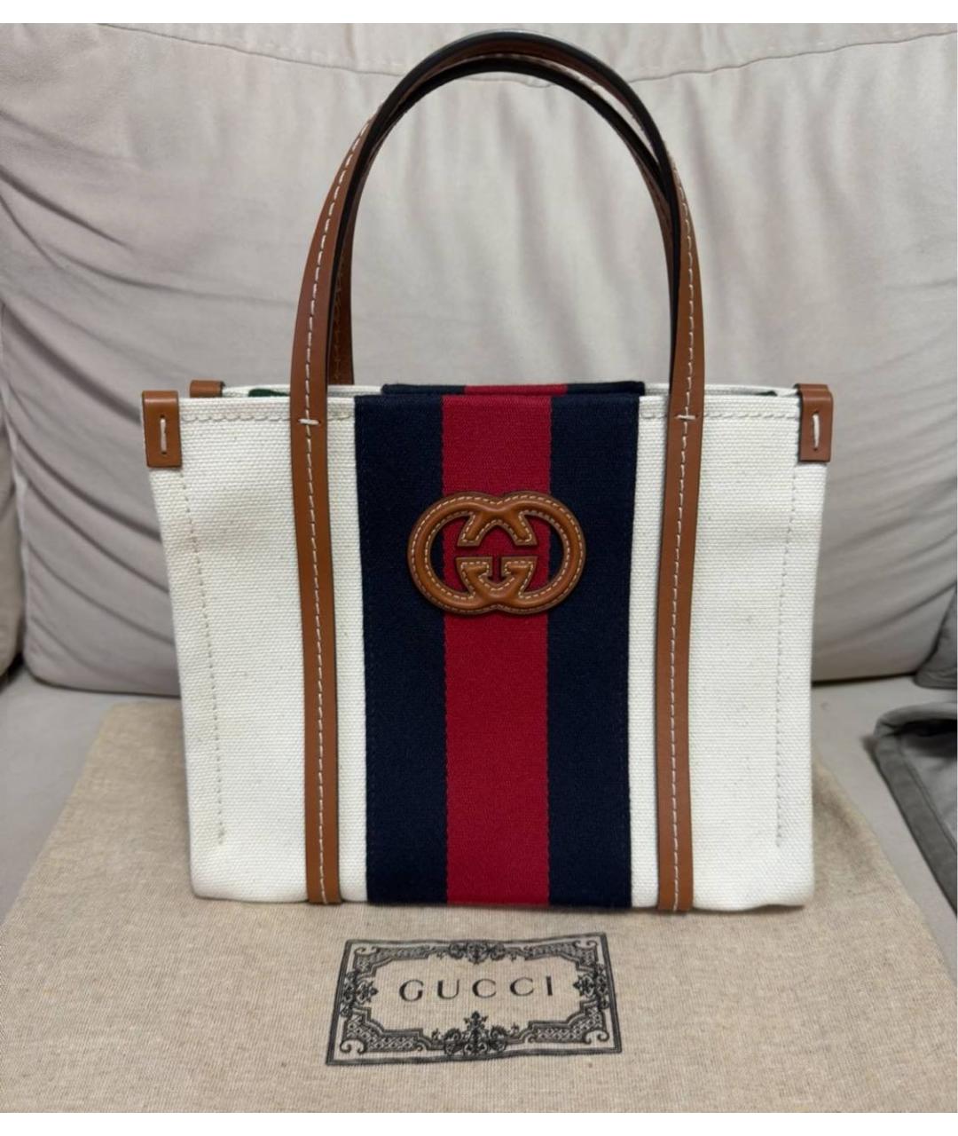 GUCCI Белая тканевая сумка тоут, фото 2