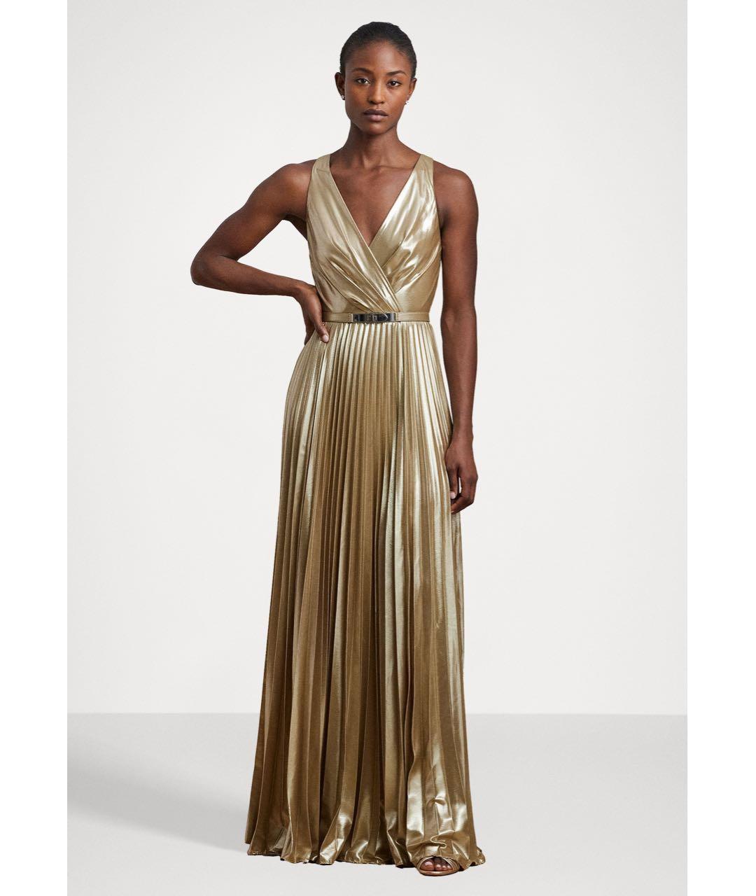 RALPH LAUREN Золотое полиэстеровое коктейльное платье, фото 2