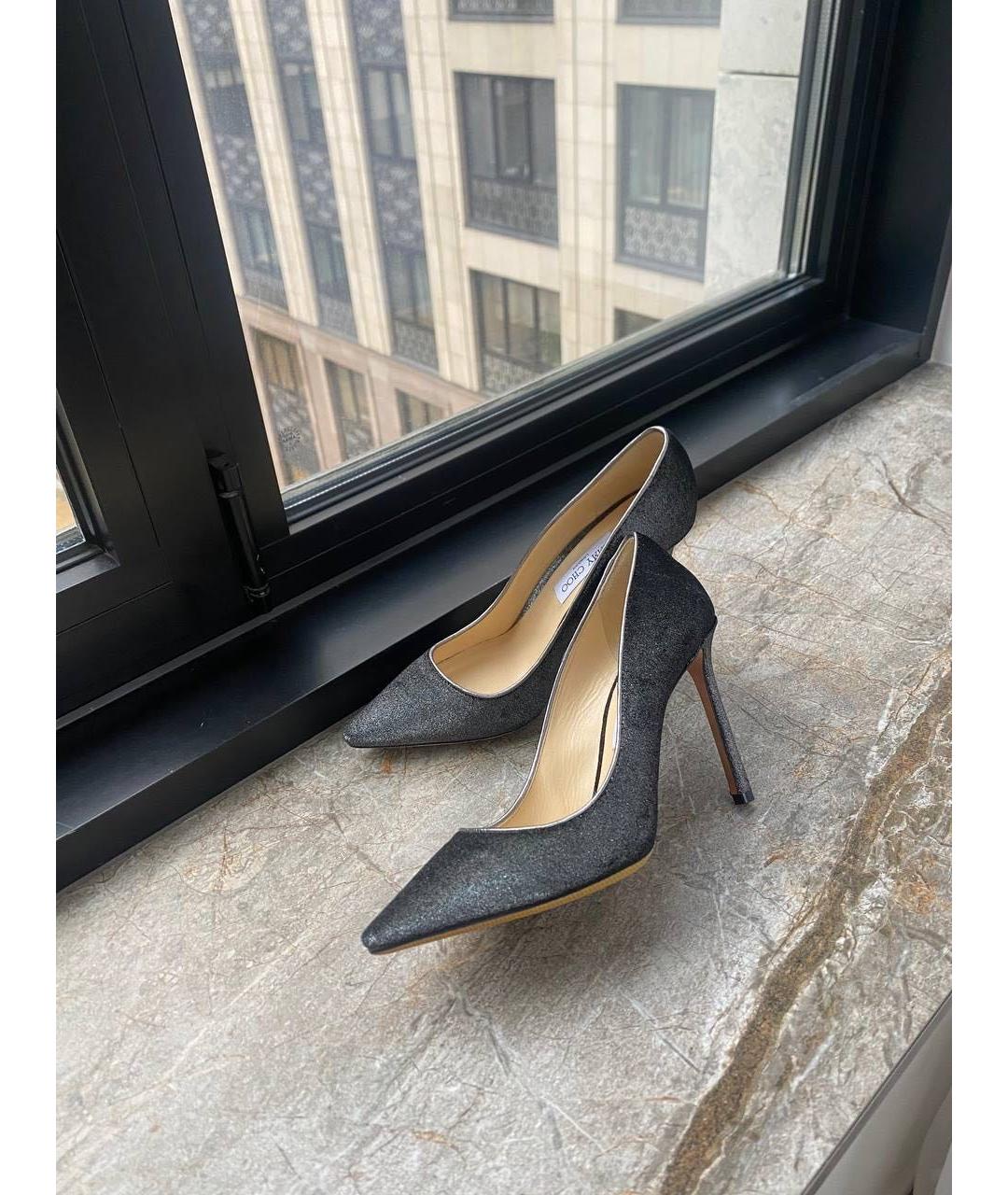 JIMMY CHOO Антрацитовые бархатные туфли, фото 7