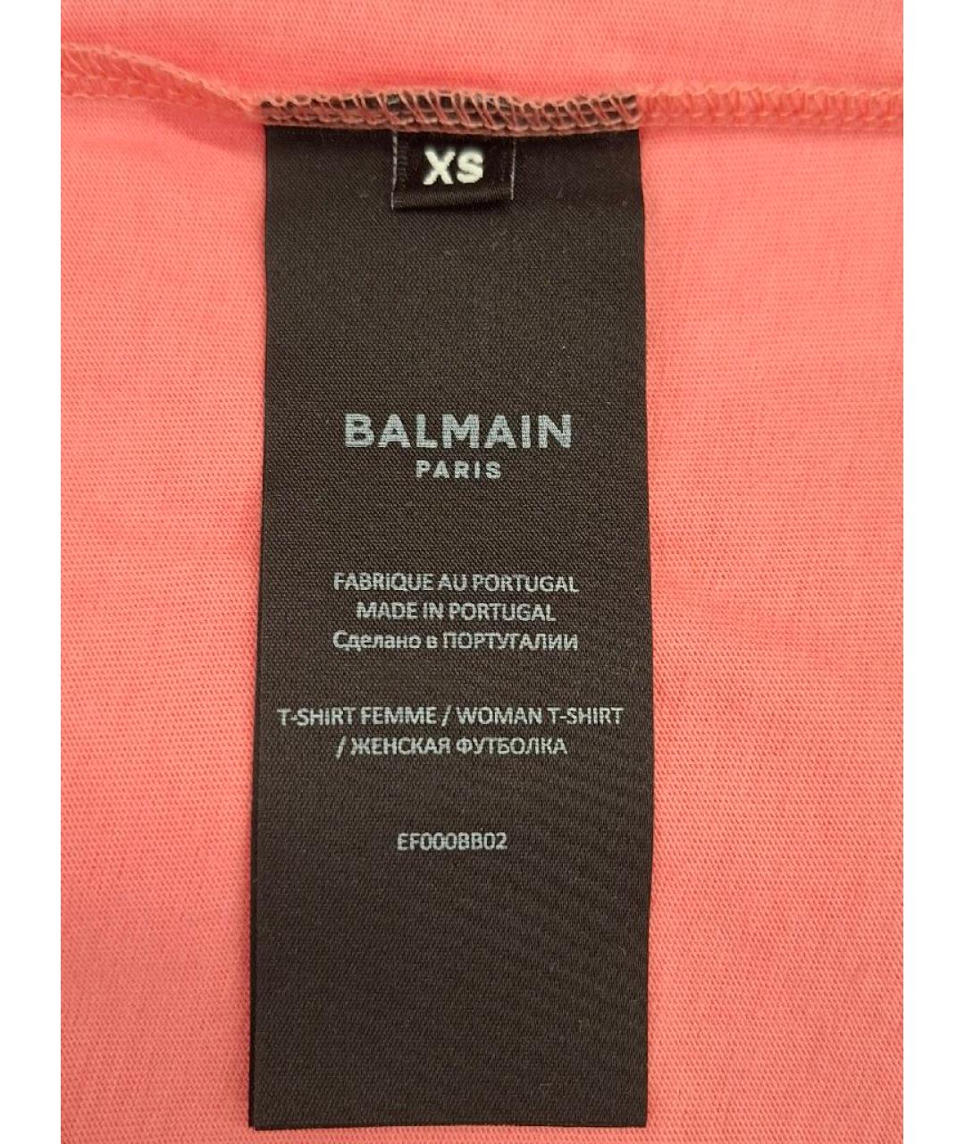 BALMAIN Коралловая хлопковая футболка, фото 5