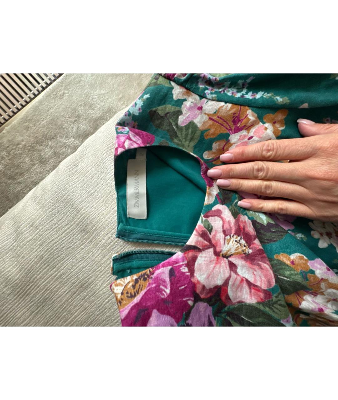 ZIMMERMANN Зеленые льняное коктейльное платье, фото 3