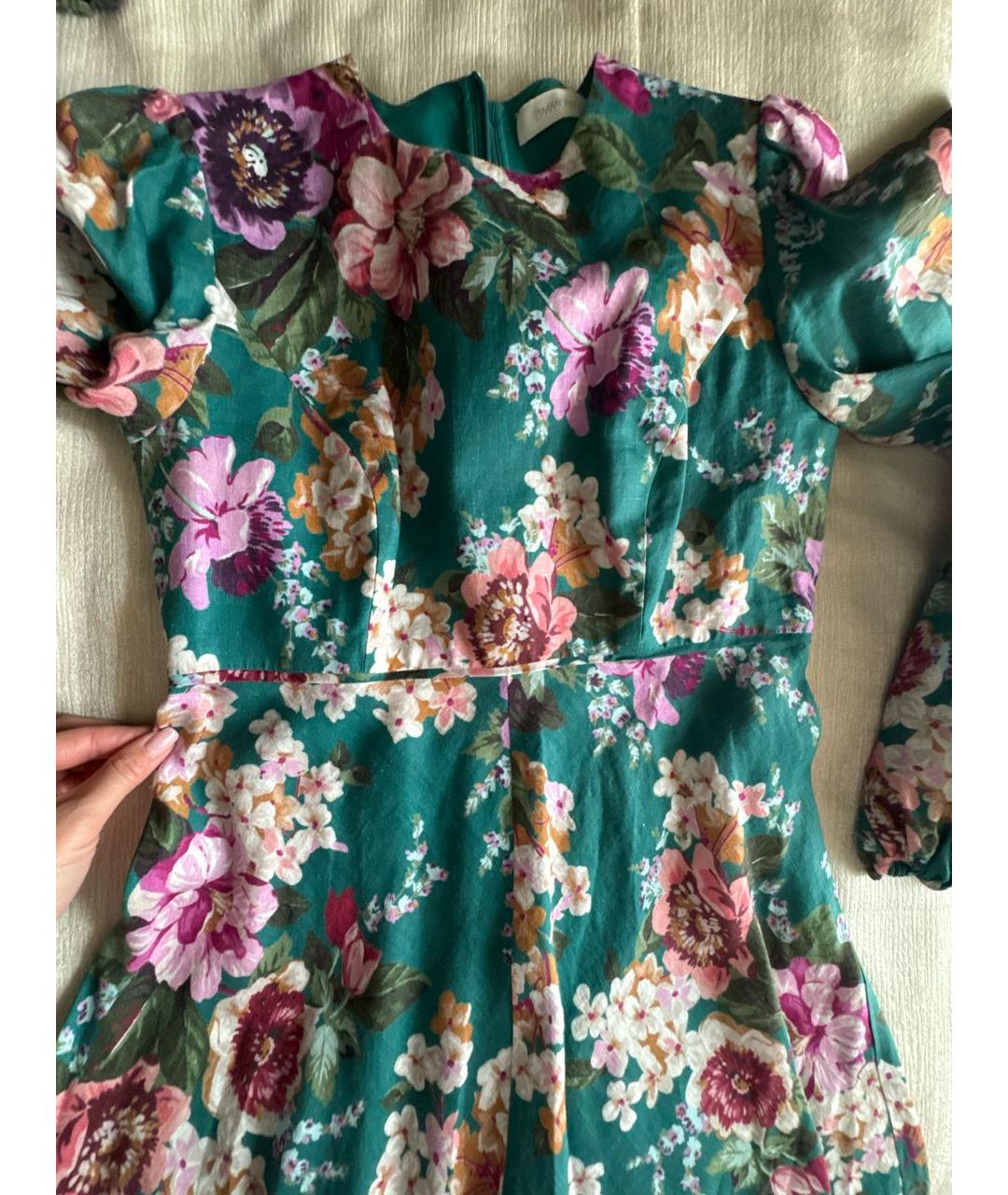 ZIMMERMANN Зеленые льняное коктейльное платье, фото 4