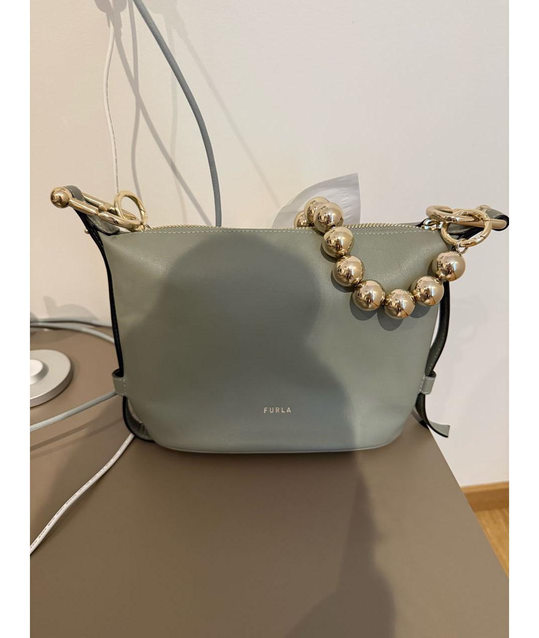 FURLA Серая кожаная сумка с короткими ручками, фото 3