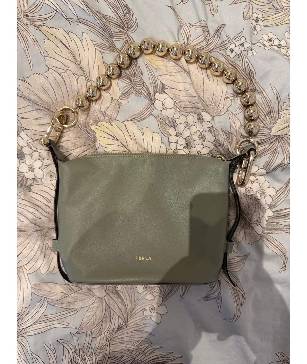 FURLA Серая кожаная сумка с короткими ручками, фото 5