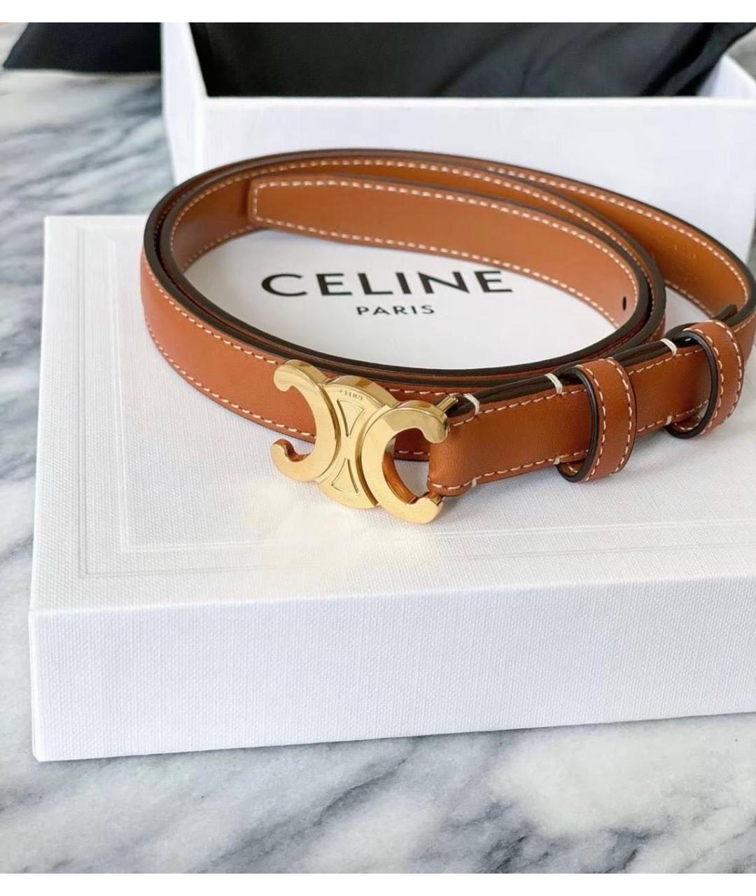 CELINE Коричневый кожаный ремень, фото 3