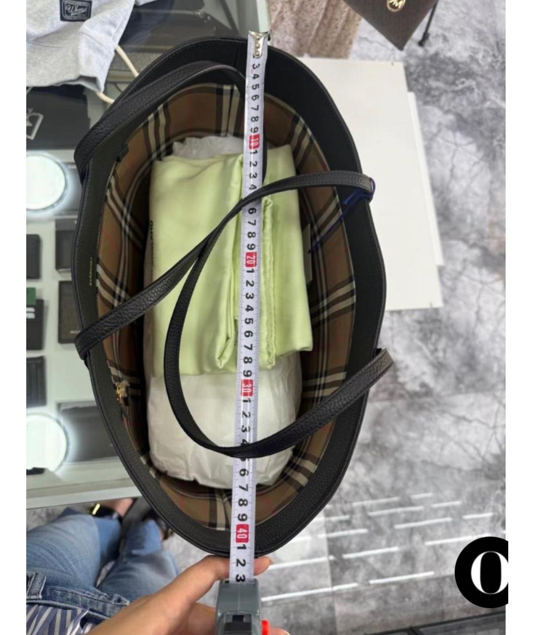 BURBERRY Черная кожаная сумка тоут, фото 8