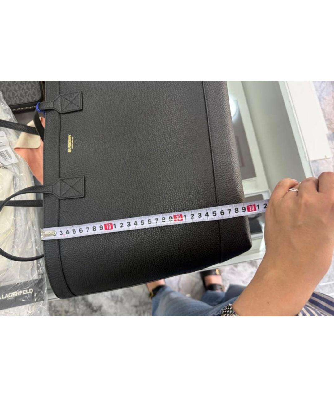 BURBERRY Черная кожаная сумка тоут, фото 6