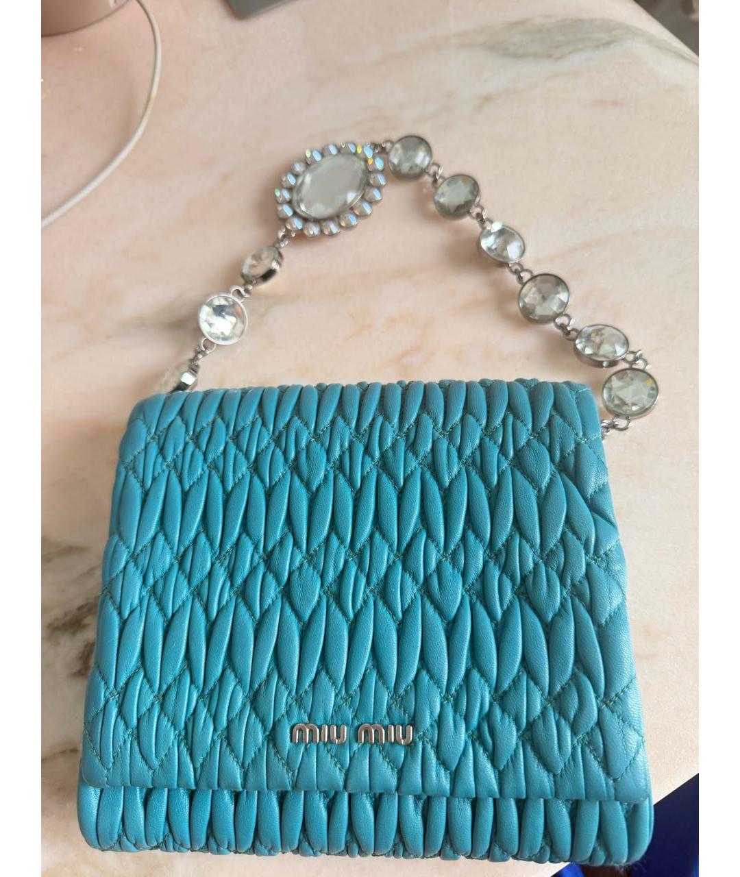 MIU MIU Бирюзовая кожаная сумка с короткими ручками, фото 2