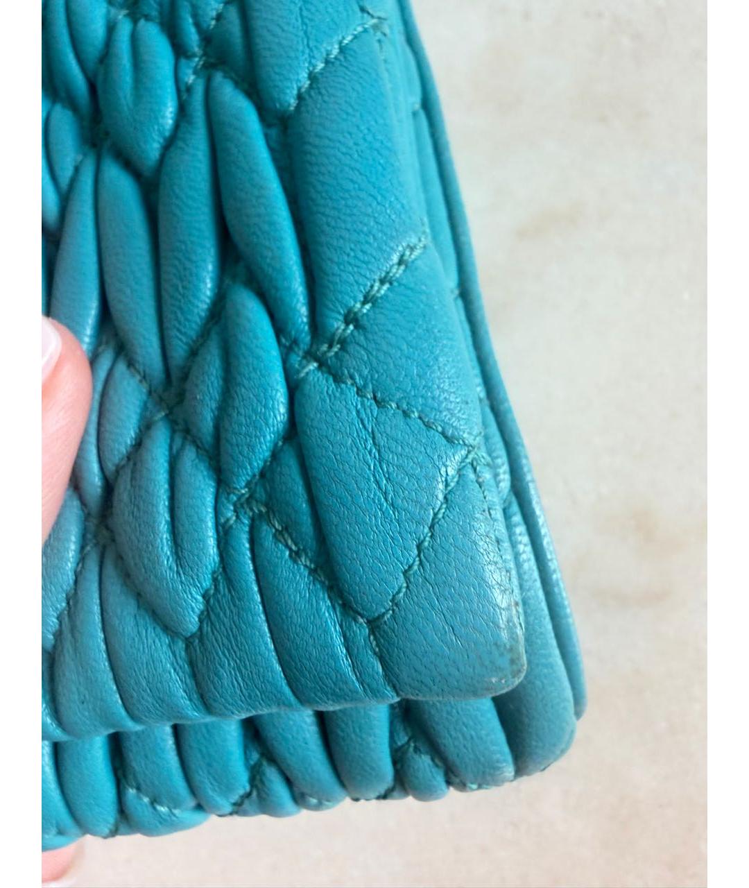 MIU MIU Бирюзовая кожаная сумка с короткими ручками, фото 4