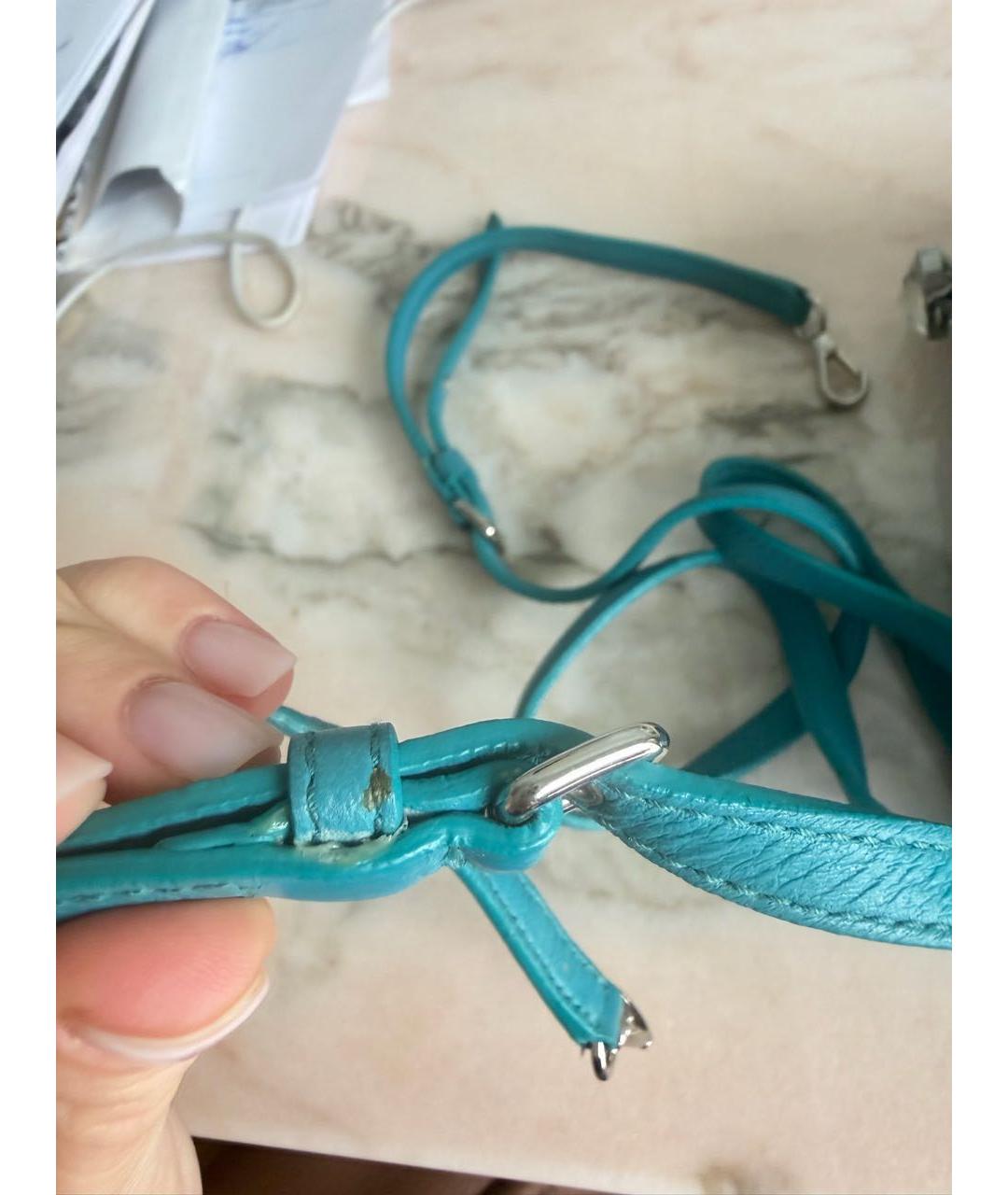 MIU MIU Бирюзовая кожаная сумка с короткими ручками, фото 6
