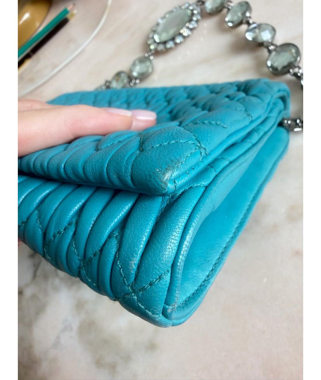 MIU MIU Бирюзовая кожаная сумка с короткими ручками, фото 3