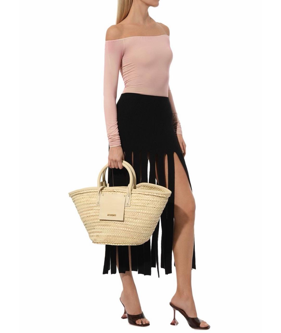JACQUEMUS Бежевая пелетеная пляжная сумка, фото 5