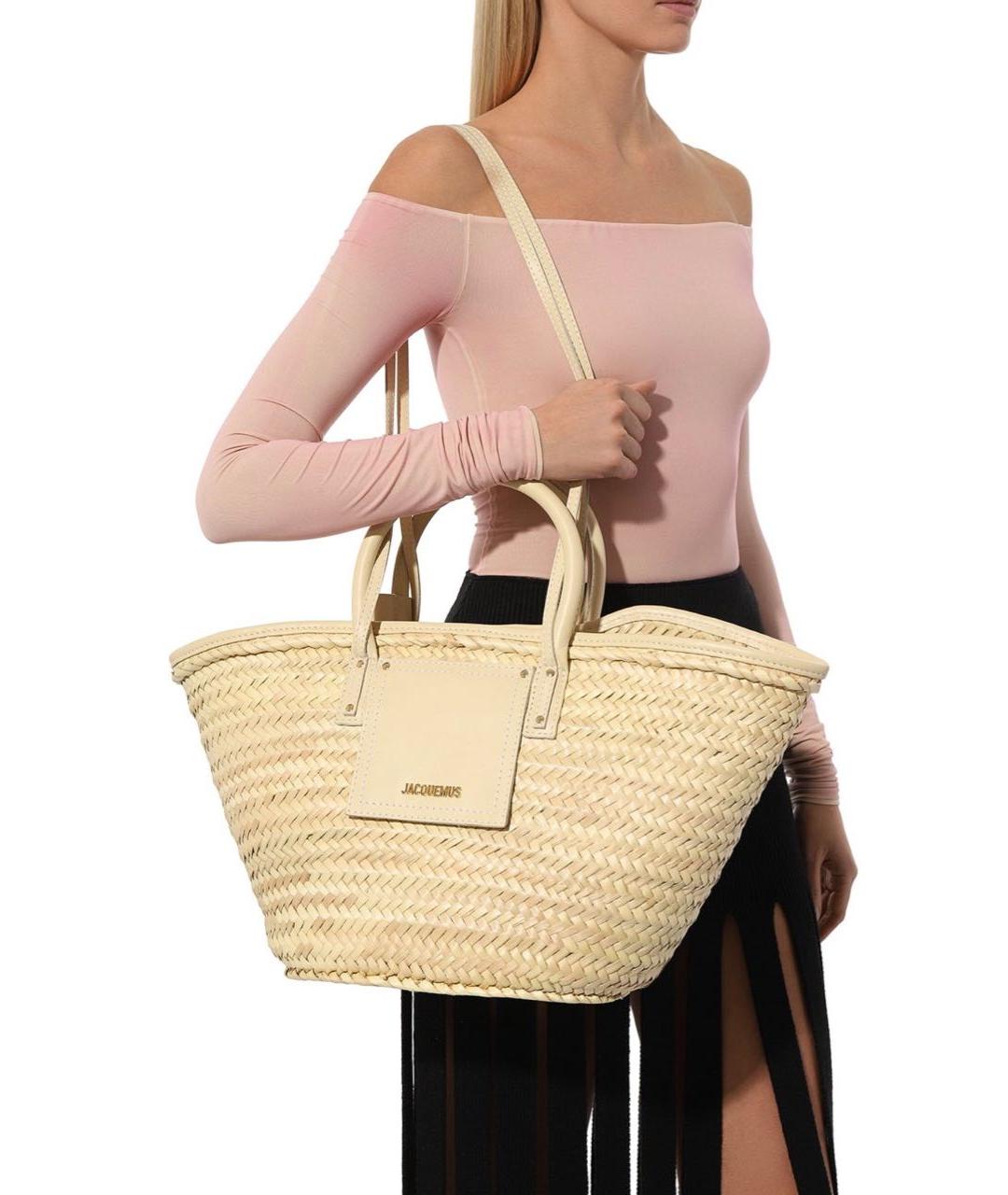 JACQUEMUS Бежевая пелетеная пляжная сумка, фото 2