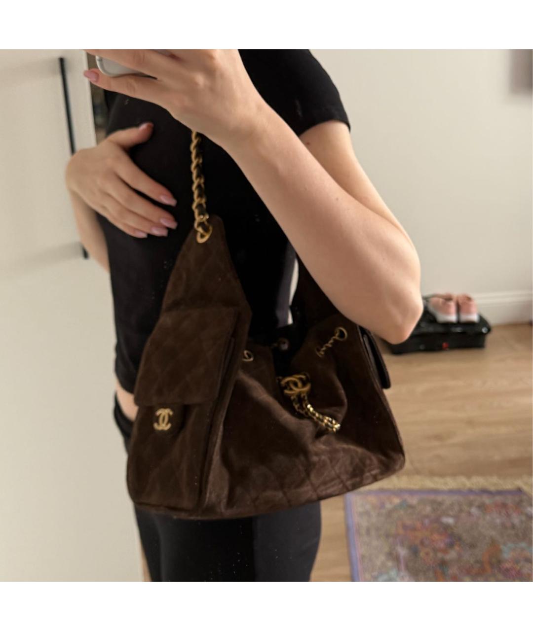 CHANEL Коричневая замшевая сумка через плечо, фото 8