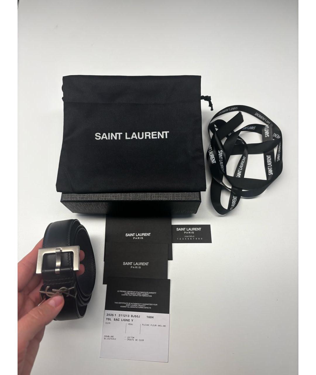 SAINT LAURENT Черный кожаный ремень, фото 3