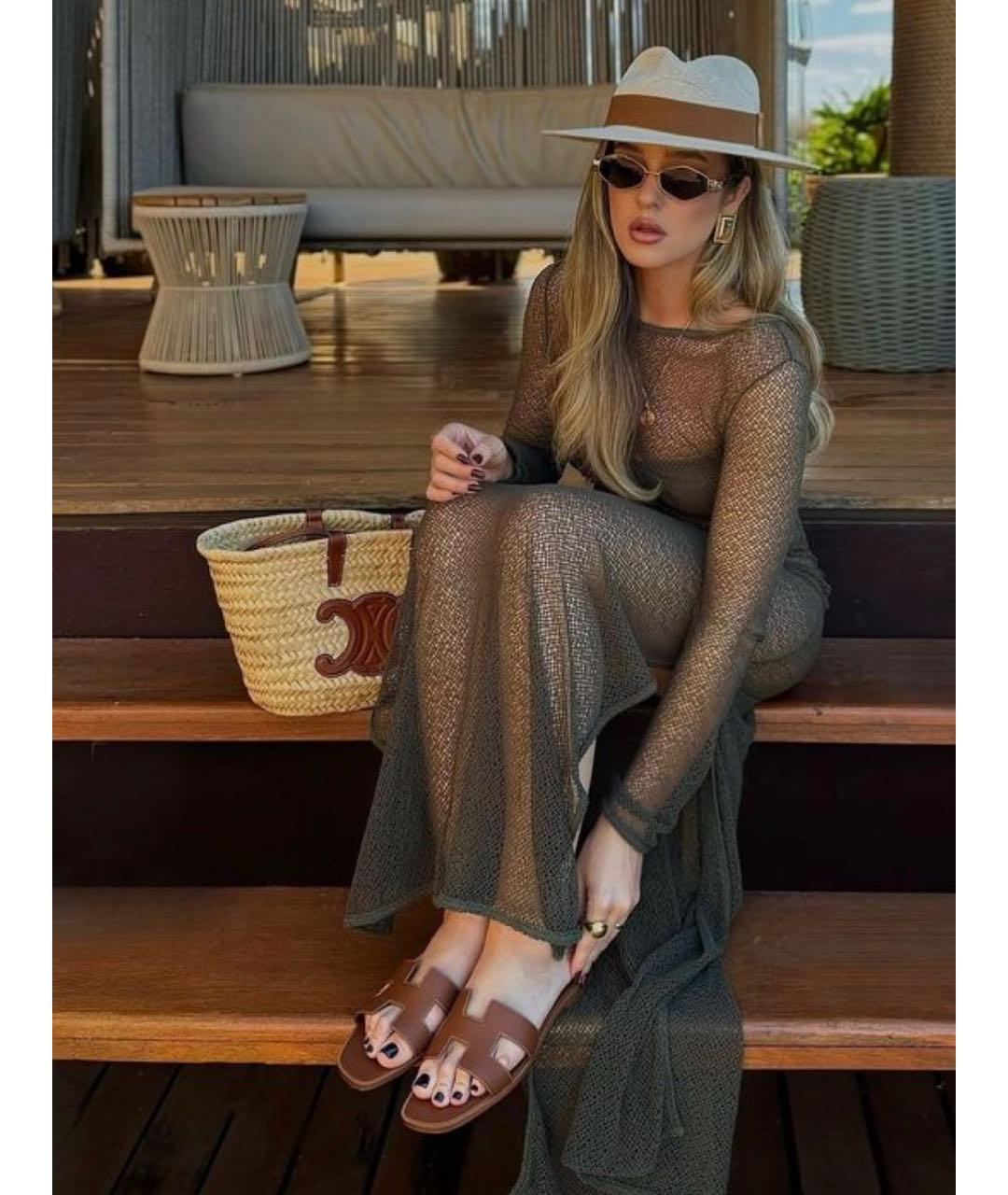 HERMES Коричневые кожаные шлепанцы, фото 5