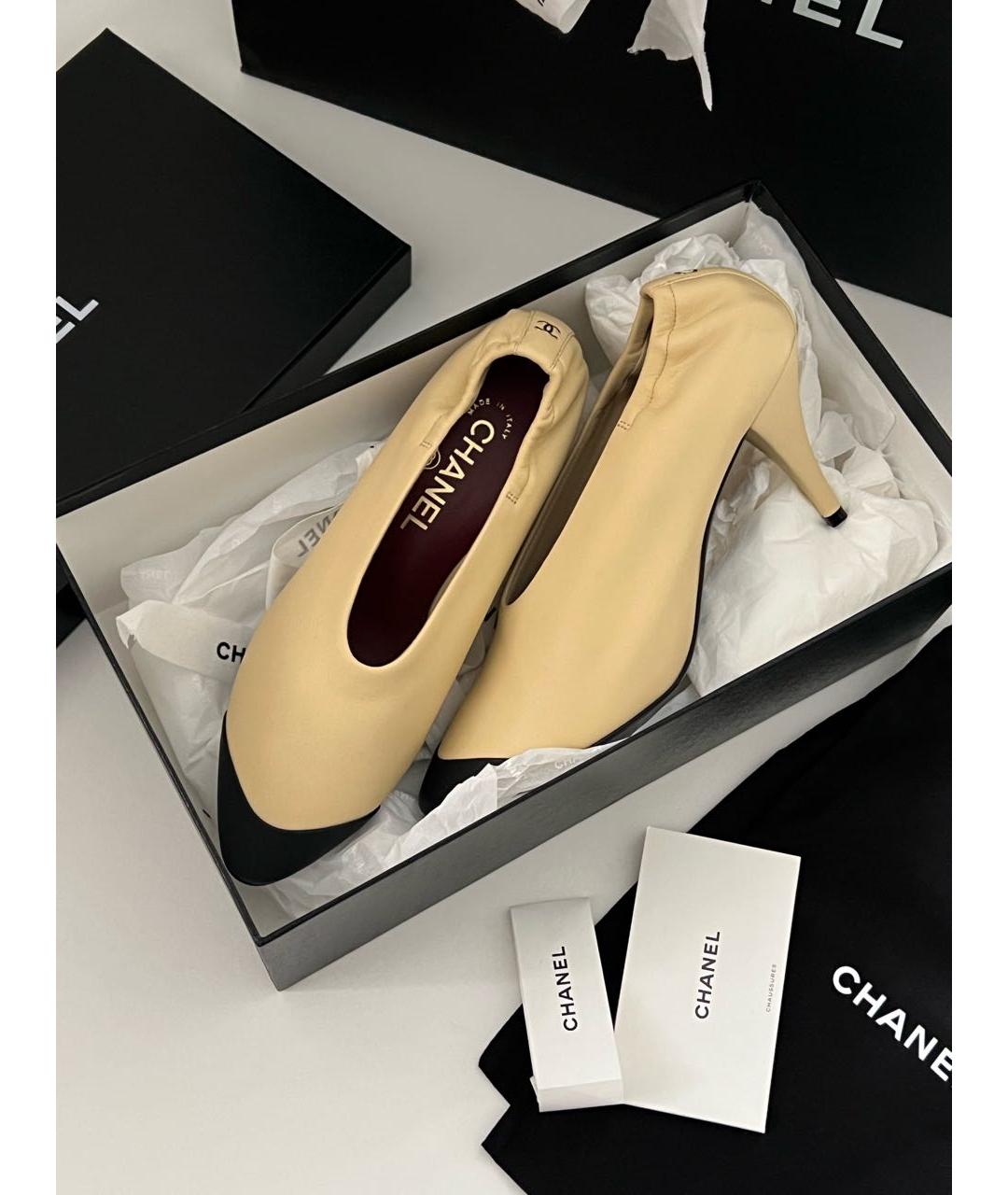 CHANEL Бежевые кожаные туфли, фото 4