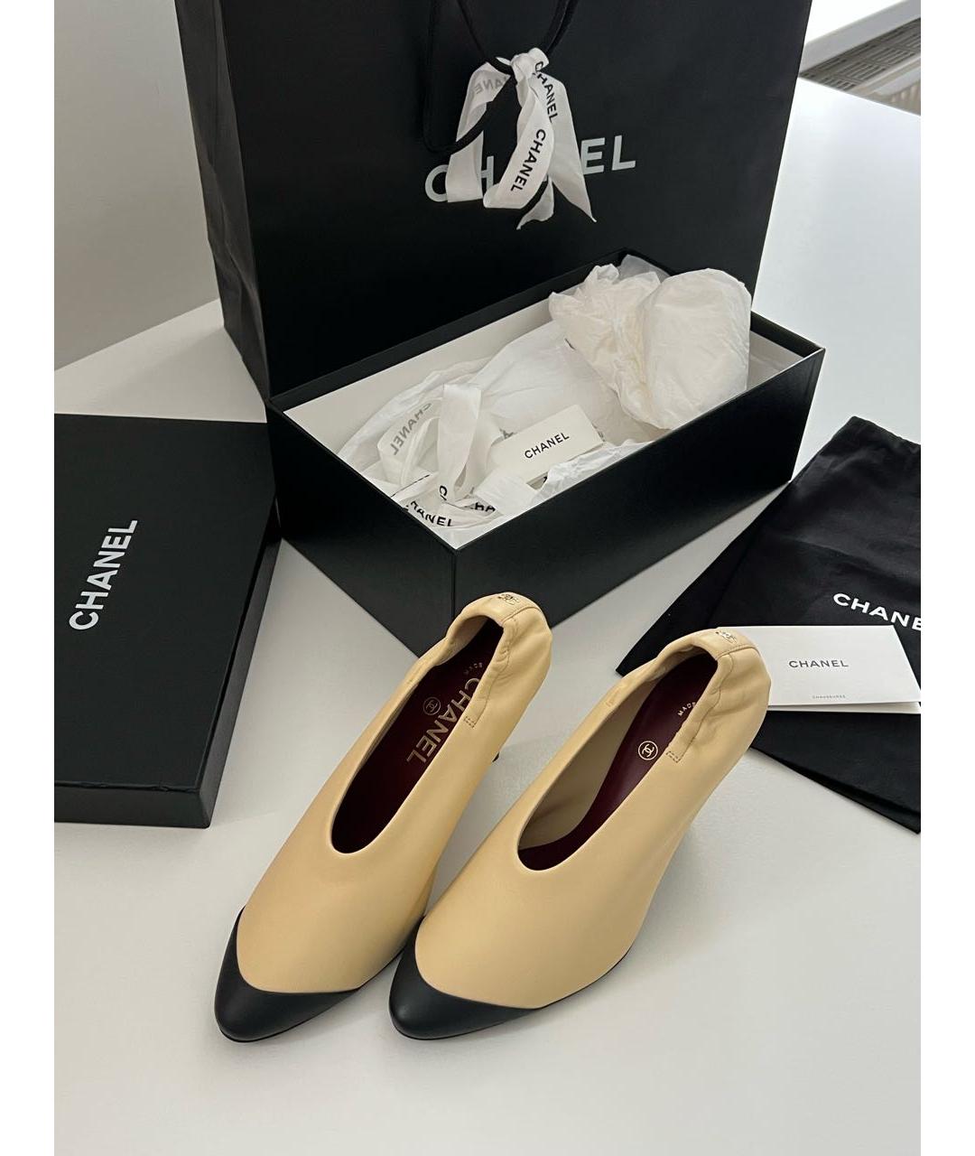 CHANEL Бежевые кожаные туфли, фото 2