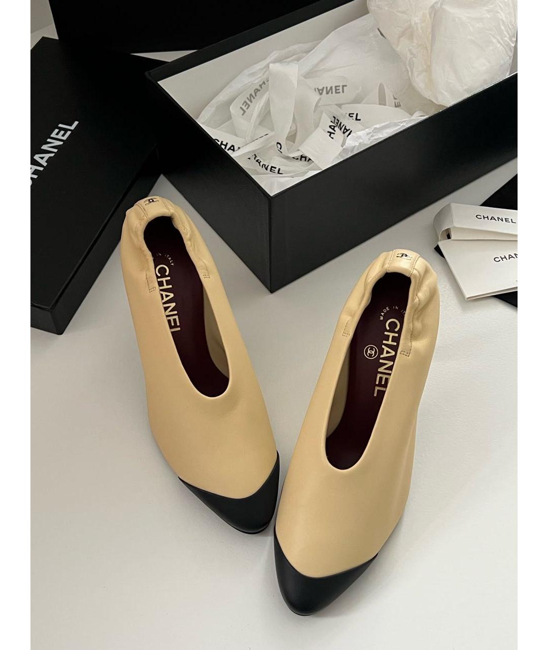 CHANEL Бежевые кожаные туфли, фото 3