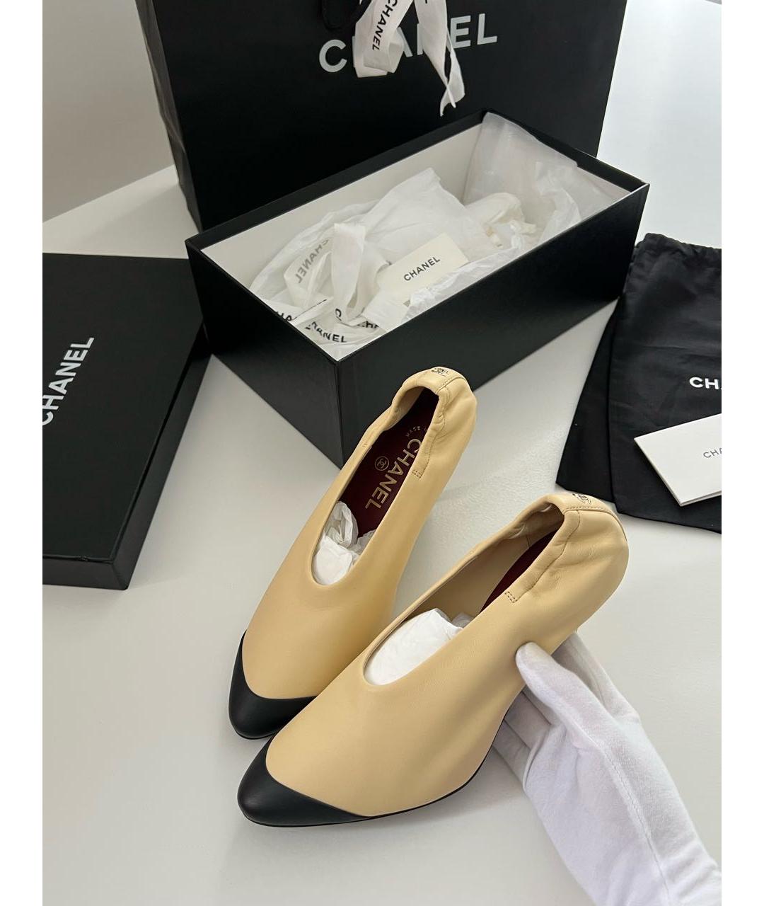 CHANEL Бежевые кожаные туфли, фото 9